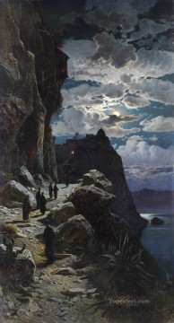 Landscapes Painting - gang der m nche zum bergkloster athos Hermann David Salomon Corrodi mountain